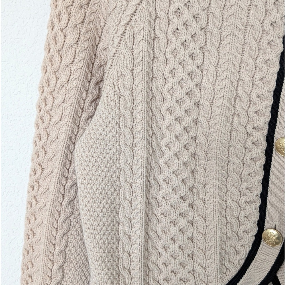 J. Crew Cropped Cable-knit Sweater - Classic Cardigan -Size Large tan black - Picture 8 of 15